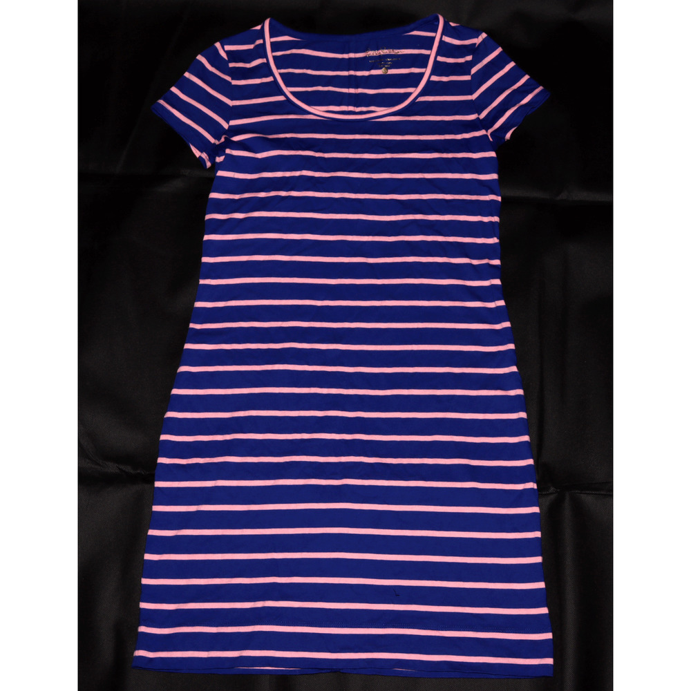 Lilly Pulitzer Beacon Women Short Sleeve Blue Pink Striped T-Shirt Dress Size XS